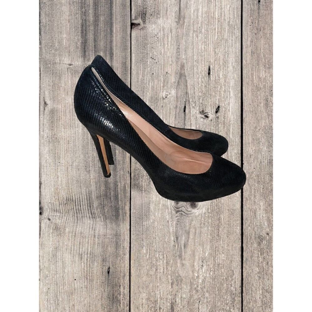 Ann Taylor Black Leather Stiletto ￼Heels Textured Print Women’s Size 8M